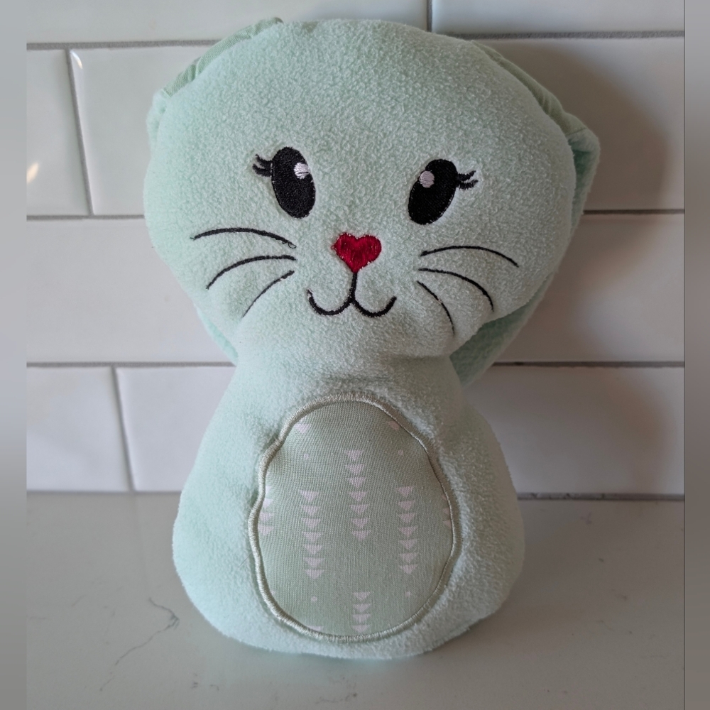 Stuffed Bunny Plush Toy with Cat-Style Face Long Ears Mint Green